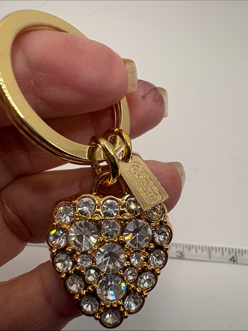 Coach Gold-Tone Heart Crystal Key Ring